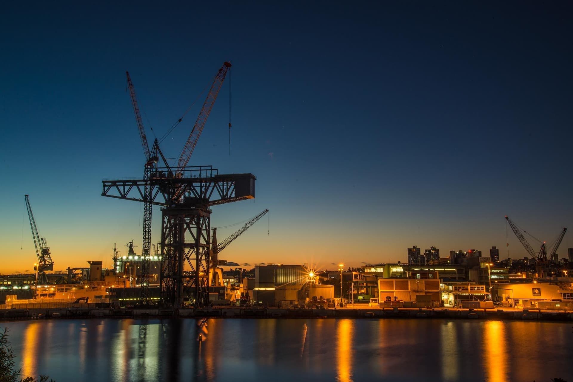 Industrial harbor at night
